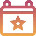 Icono de calendario estilizado con una estrella en el centro, coloreado en un degradado de tonos rosa, naranja y amarillo.