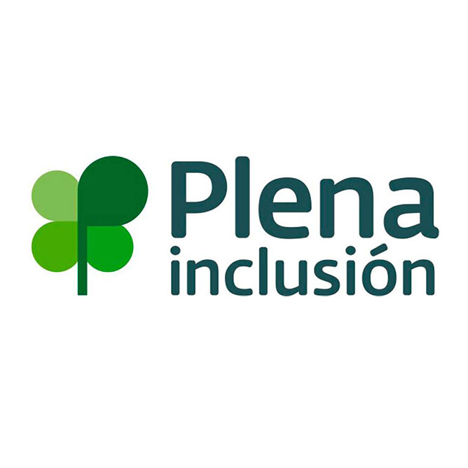 Logotipo de Plena Inclusión. A la izquierda, un trébol verde de cuatro hojas formado por formas circulares. A la derecha, las palabras "Plena inclusión" en negrita y en minúsculas de color verde oscuro sobre fondo blanco.