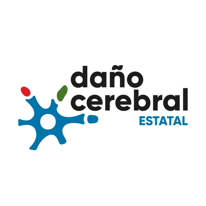 Logotipo con una estilizada forma de neurona azul y puntos de colores, junto a las palabras "daño cerebral" en negro y "ESTATAL" en azul, todo ello sobre fondo blanco.
